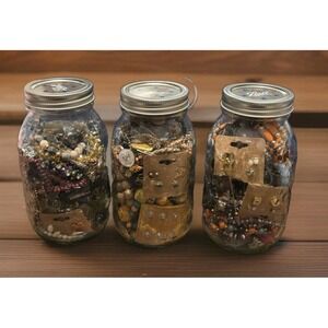 Jewelry Jar Full of of Vintage & Inspired Wearable Jewelry CHOICE Quart Ball Jar